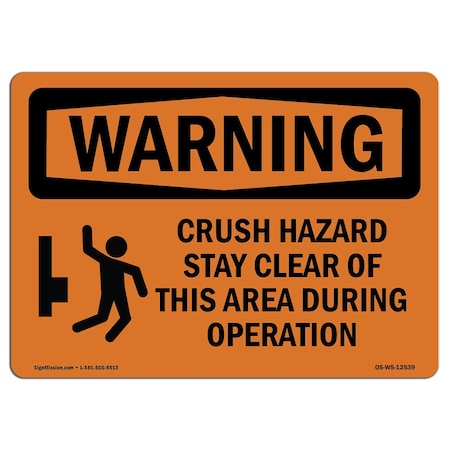 OSHA WARNING Sign, Crush Hazard Stay Clear, 5in X 3.5in Decal, 10PK